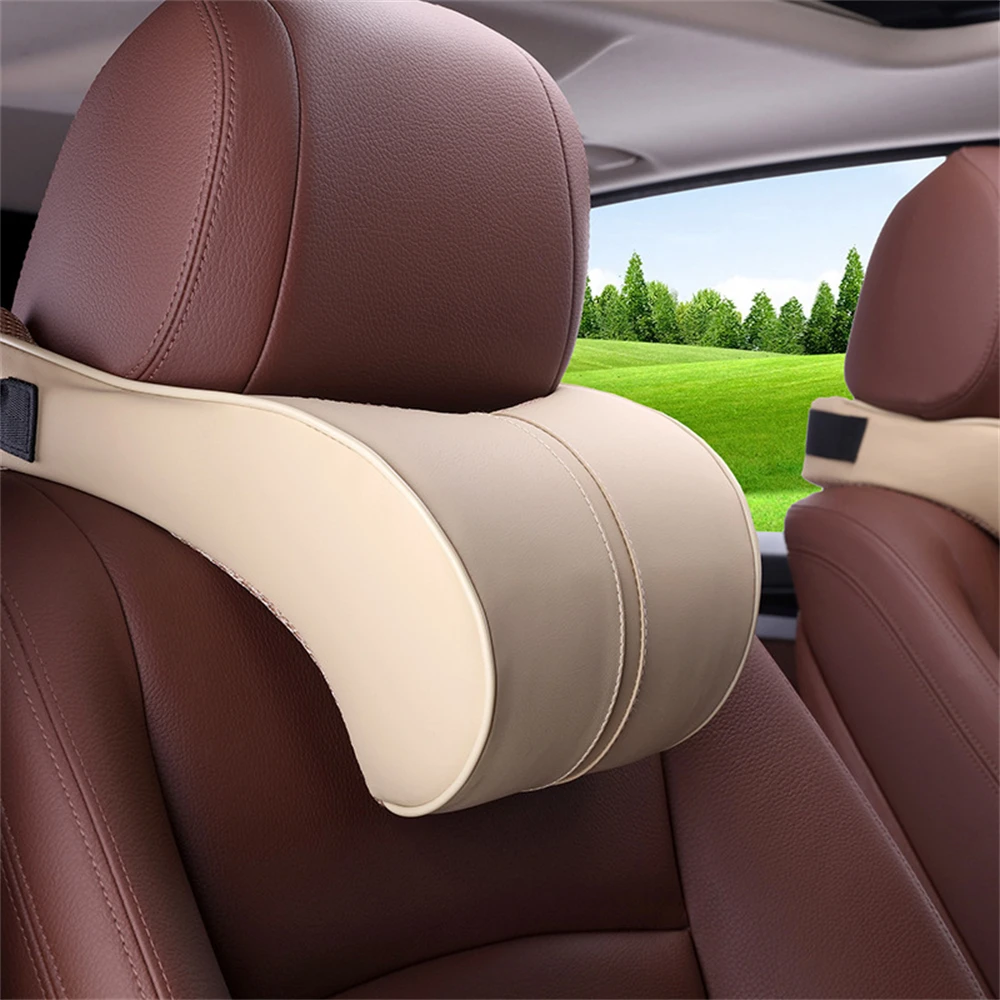 Universal Car Beige Line Leather Memory Cotton Seat Back Neck Cushion Pillows | Автомобили и мотоциклы