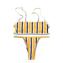 Женский сексуальный комплект бикини из двух частей с квадратным вырезом и бретельками, бюстгальтер с открытой спиной, трусики с низкой талией, контрастные цвета, вертикальные