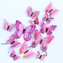 12 Uds alas Multicolor de doble capa 3D adhesivo para pared de mariposa imán de PVC mariposas fiesta niños dormitorio decoración de nevera magnético