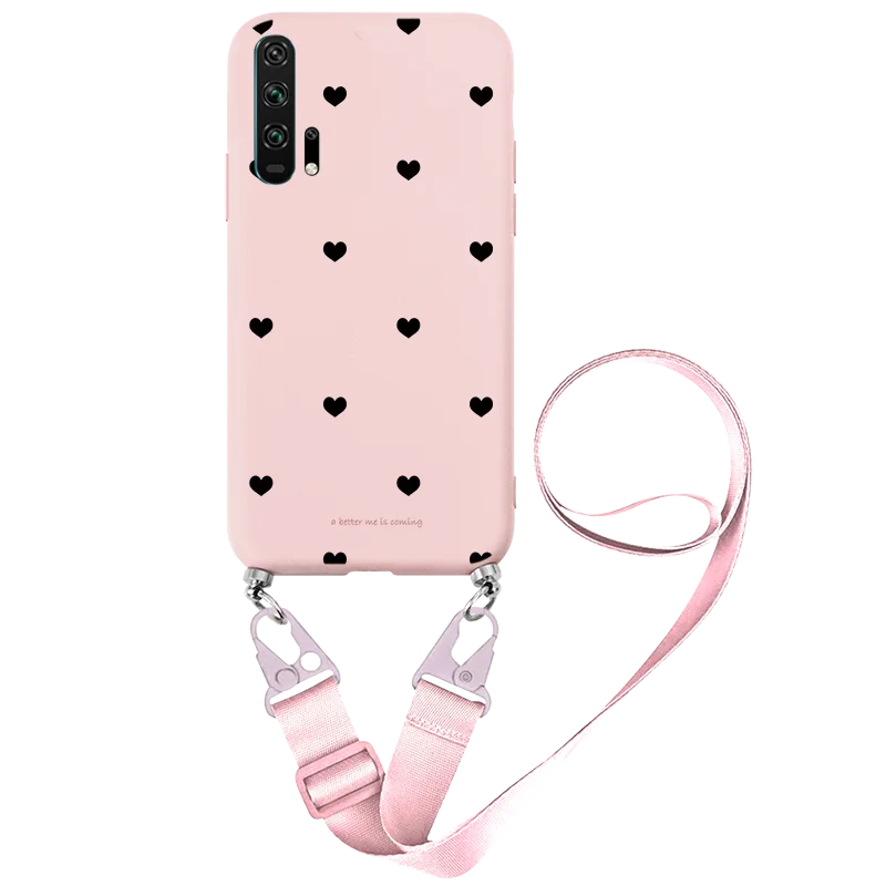 molle phone pouch Cute Love Heart Strap Cord Chain Etui For Huawei Honor 20 20Pro Case Silicone TPU For Huawei Nova 5T 5 T Honor20 Necklace Cover phone carrying case Cases & Covers