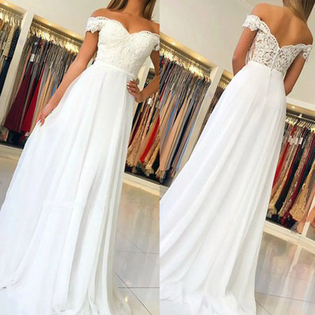 Vestido de novia Sexy de media manga con cuello de pico para mujer, vestido de novia largo con bordado de encaje, elegante, Delgado, de encaje hueco # T2Q
