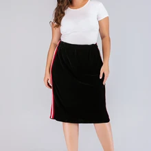 Новинка, модные женские юбки размера плюс, повседневные, черные, в полоску, большие размеры, для офиса, для девушек, для работы, юбки, Faldas, стрейч, OL, юбки, одежда