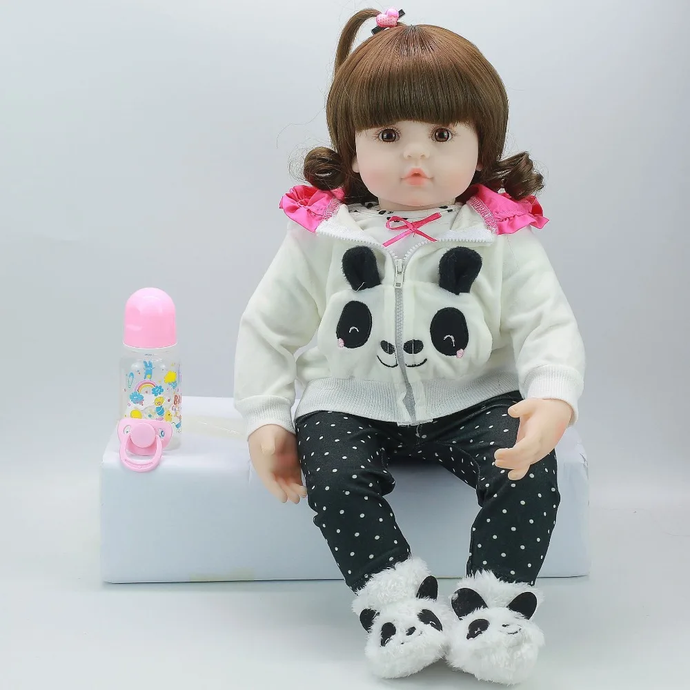 58 см Reborn Baby Doll игрушка мягкая силиконовая Милая панда Ткань тело Мода Прическа живой малыш Реалистичная кукла малыш дети
