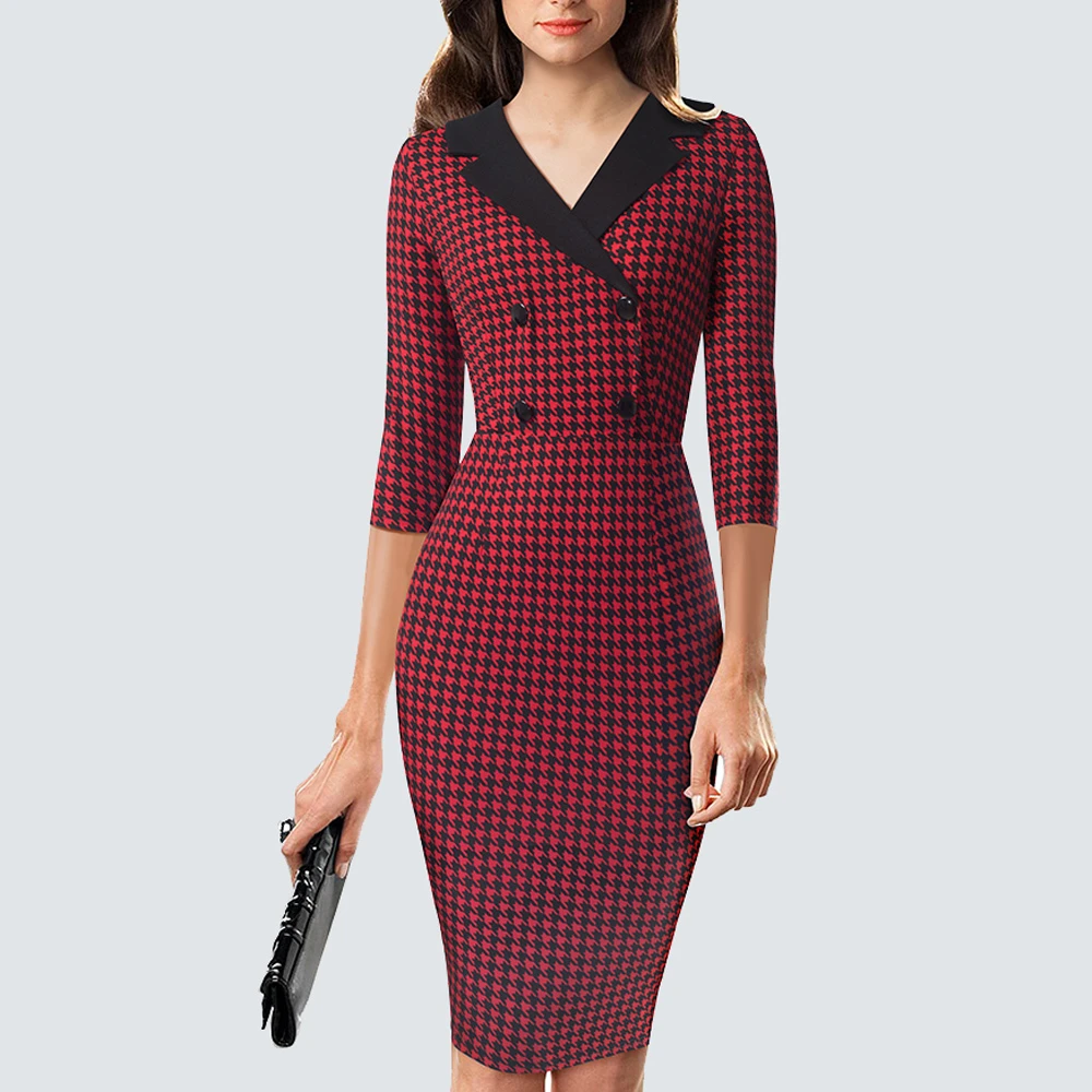 Classic Houndstooth Elegant Bodycon ...