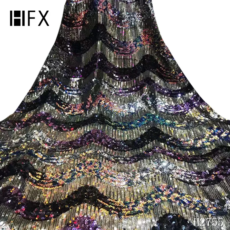 HFX цена Высококачественная 3d блестки нигерийская Свадебная лента ткани 5 ярдов блестки французский Тюль Кружева F2754