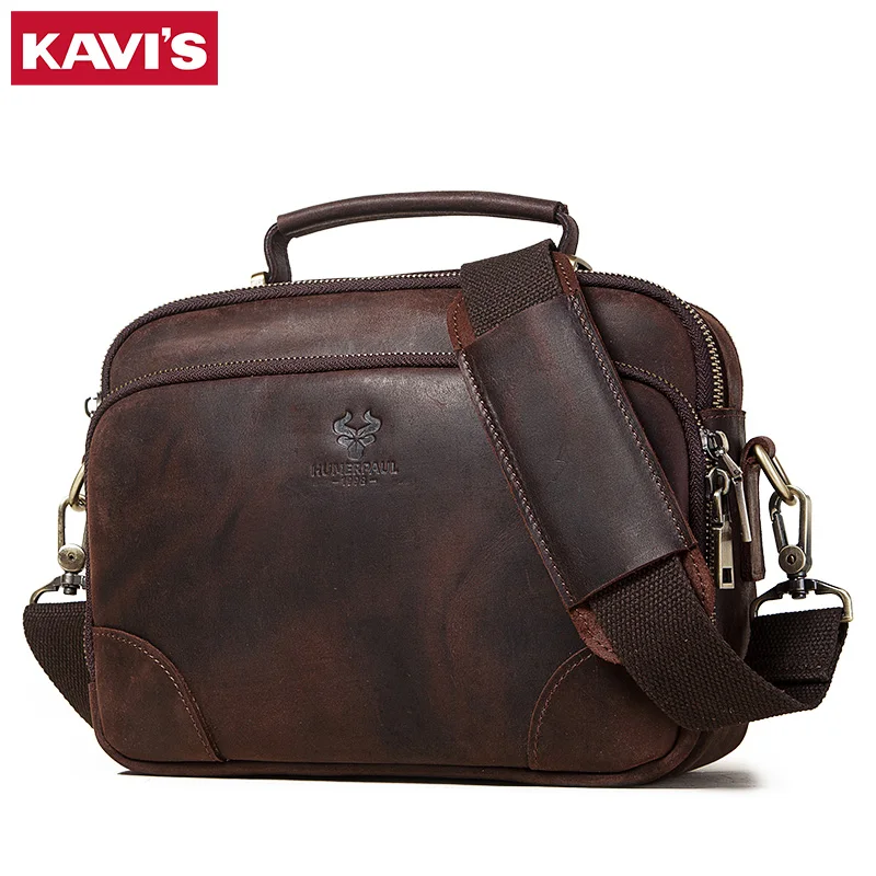 KAVIS Brand Men's Genuine Leather Bag Retro Official Shoulder Messenger Bag Large Capacity New Male Casual Handbag Boys 2020