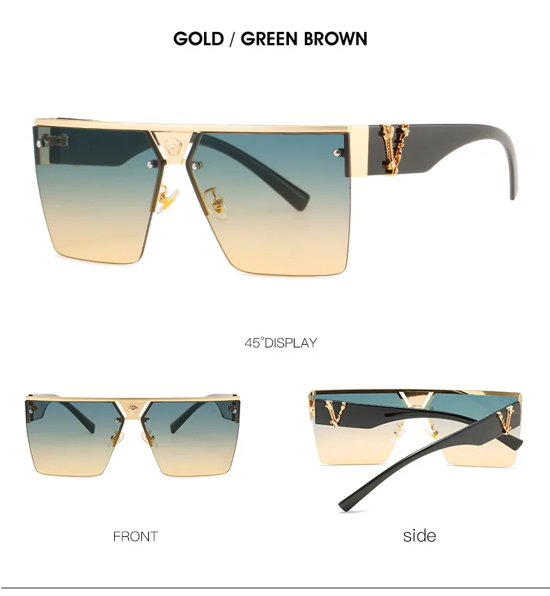 Fashion Luxury Brand Oversized Square Sunglasses Men Vintage Metal Big Frame One Lens Retro Sun Glasses UV400 Lentes De Sol Muje raybans women