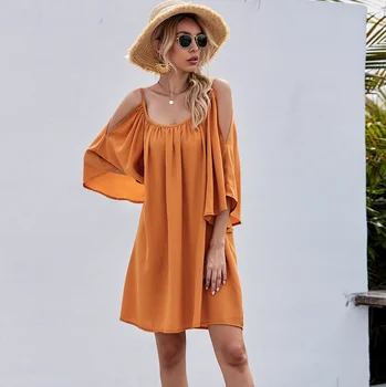 

2020 Beach Dress Women Off Shoulder Dress Short Cocktail Party Beach Dresses Sundress Sexy Vestidos Playa Robe De Plage