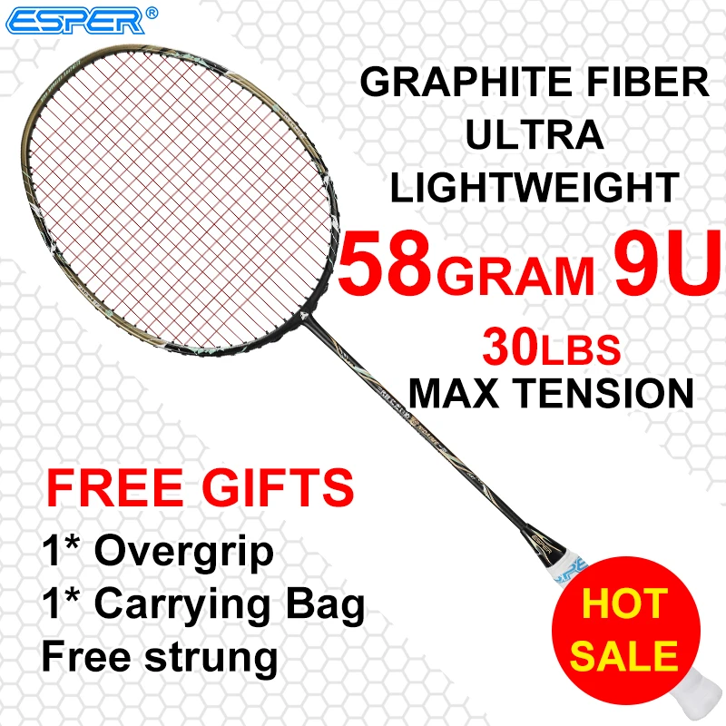ESPER High Quality Badminton Racket 58 gram Super Lightweight 9U Racquet  Carbon Graphite Fiber Professional With String and Gift|Badminton Rackets|  - AliExpress