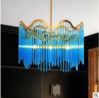 

Nordic post-modern blue wave crystal lamp living room minimalist personality creative golden restaurant glass atmosphere chandel