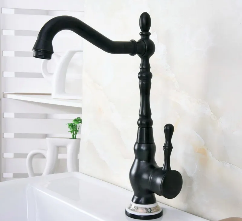 Basin Faucets Black Oil Rubbed Bronze Single Handle Bathroom Sink Faucet Swivel Spout Bathbasin Vanity Sink Mixer Taps Lnf662