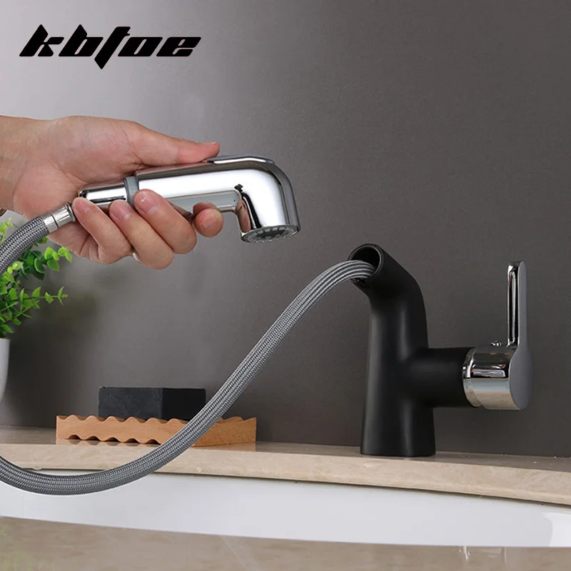 Bathroom Kitchen Pull out Basin Faucet Sink Mixer Spout Tap Deck Mount 