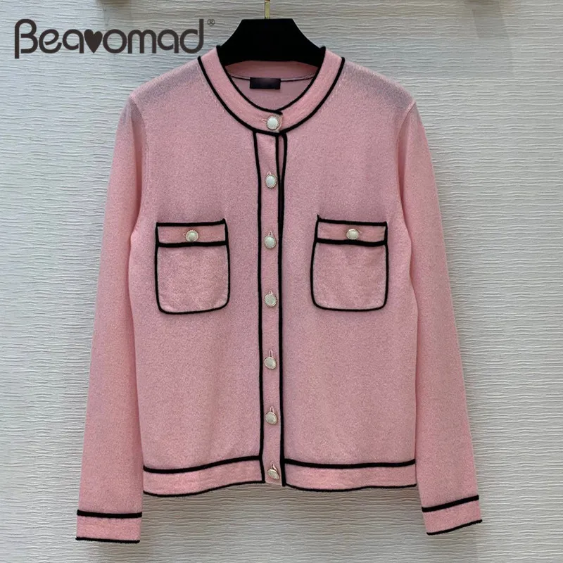 

Bearomad Brand Fashion Runway Autumn Knitting Tops Long Sleeve Single Breasted Fake Pocket Solid Loose Ladies Cashmere Cardigan