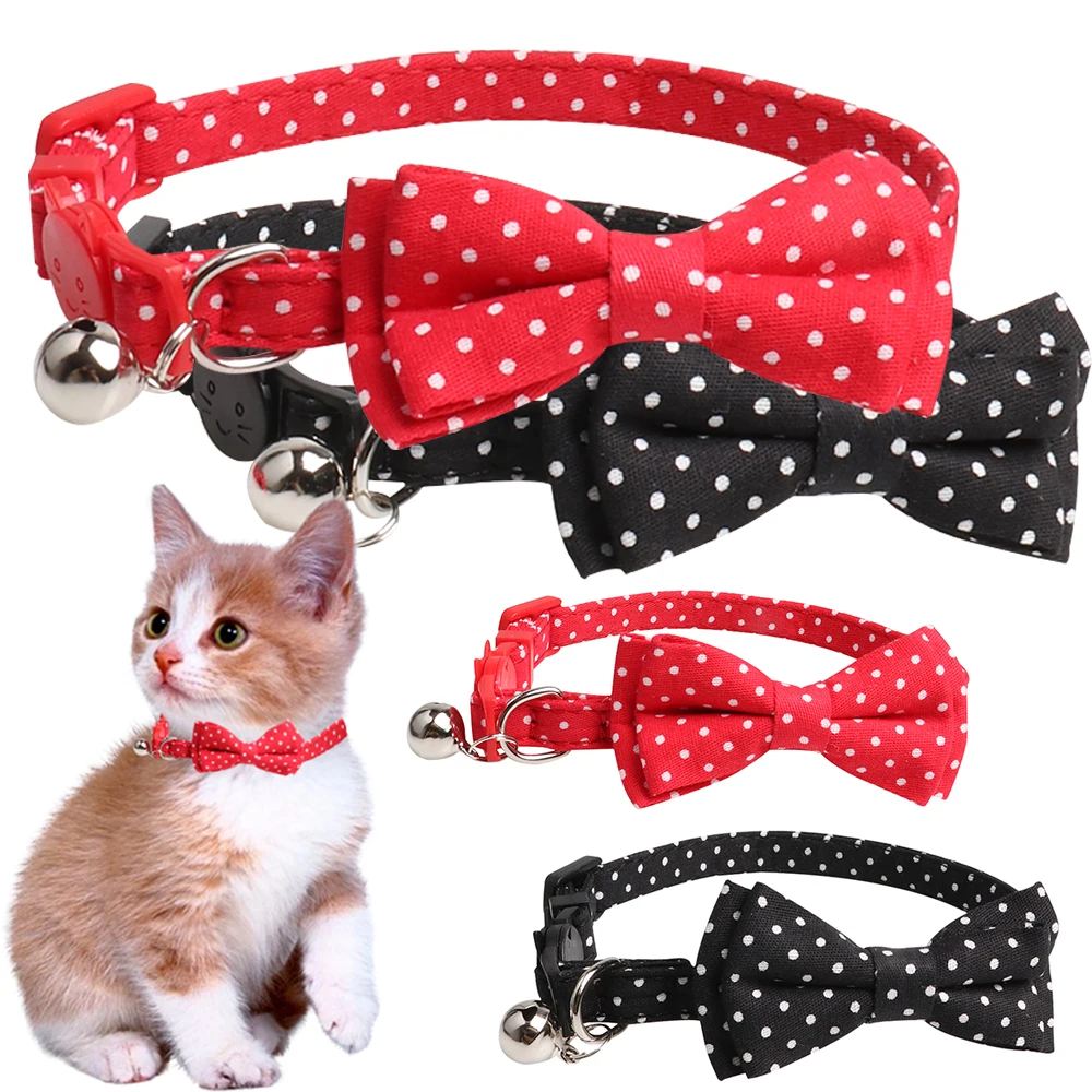 

Classic Polka Dot Pets Small Cat Collar Cute Bowknot Necklace Adjustable Bow Tie Puppy Dogs Bells Collar Cat Dog Accessories D40