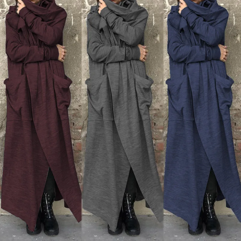 low cost  ZANZEA Vintage Women Cowl Neck Long Sleeve Jackets Autumn Solid Cardigan Femininas Loose Long Coats