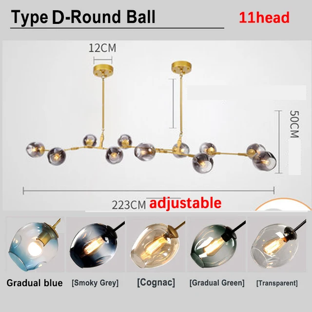 Скандинавское прозрачное стекло люстра освещение современный домашний блеск декор столовая Подвесная лампа ресторан креативное освещение Luminaria - Цвет абажура: D11head