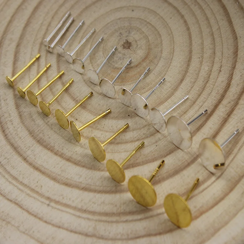 

Для детей 3, 4, 5, 6, 8 мм 925 пробы серебро пустая Сережка-гвоздик база столб уха плоское основание булавки для бижутерии, материал для рукоделия ...