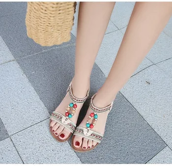 

2020 Fashion Summer Ladies Wedge Chunky String Beads Middle Aged Womens Sandals Elegant Delicate Pretty Woven Rome Style Shoes