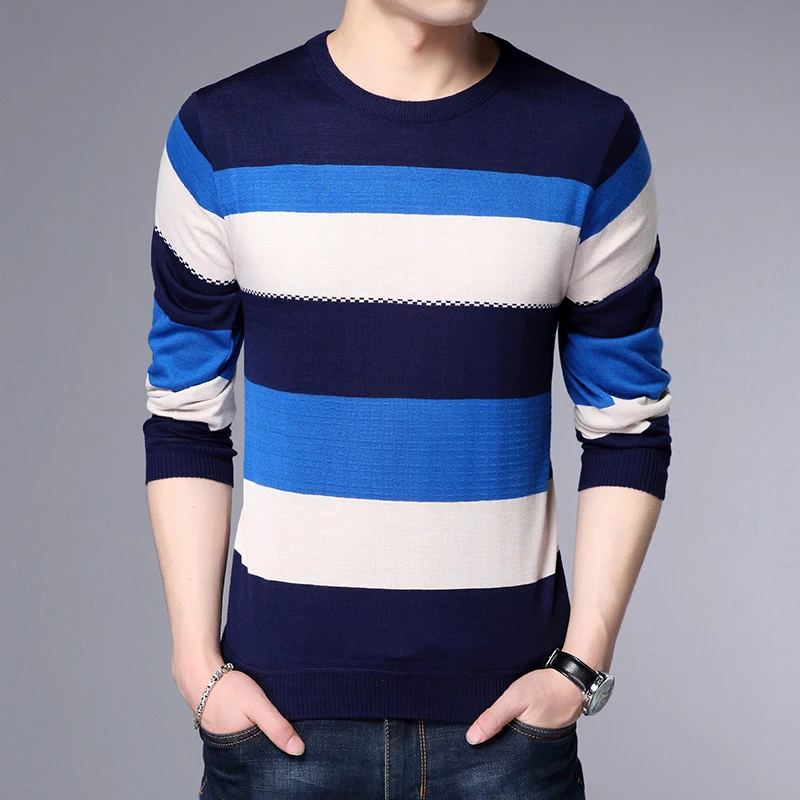 

2020 New Spring and Autumn Fashion Round Neck Long Sleeve Sweater Men Loose Stripe knitted sweaters