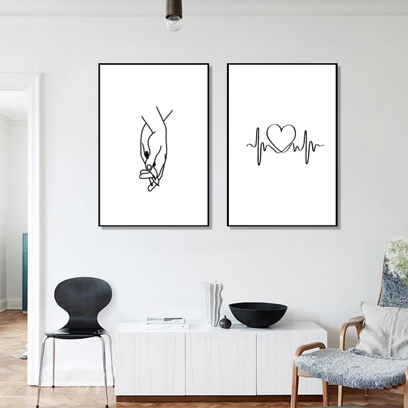 Минималистичный рисунок по линии Картина на холсте с надписью любовь руках