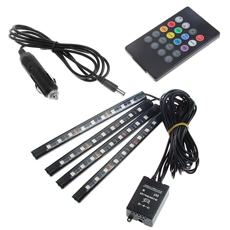 9SMD автомобильный интерьерный напольный RGB светодиодный светильник комплект с дистанционное управление музыкой