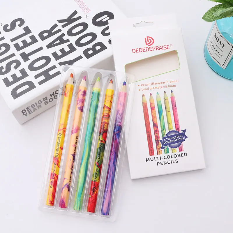 3pcs/Set 7 Colors Concentric Gradient Rainbow Pencil Crayons Kids Colored  Pencils cheap kawaii Art Painting Drawing stationery - AliExpress