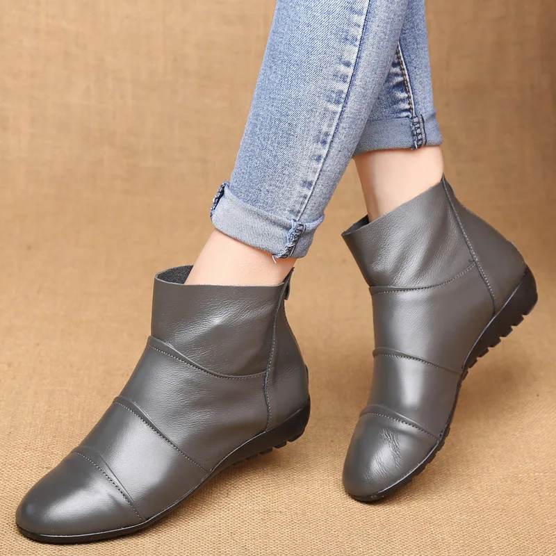 SWONCO/мягкая обувь; женские ботильоны из натуральной кожи; коллекция года; повседневные бархатные зимние ботинки на меху; зимняя обувь; женская зимняя обувь на плоской подошве