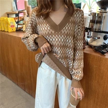Winter Sweater Women's Plaid Sweater 2020 Spring Fashion Korean Loose V-neck Sweater Autumn Winter Knitted Pullover Women Winter Sweater Women's Plaid Sweater 2020 Spring Fashion Korean Loose V-neck Sweater Autumn Winter Knitted Pullover Women