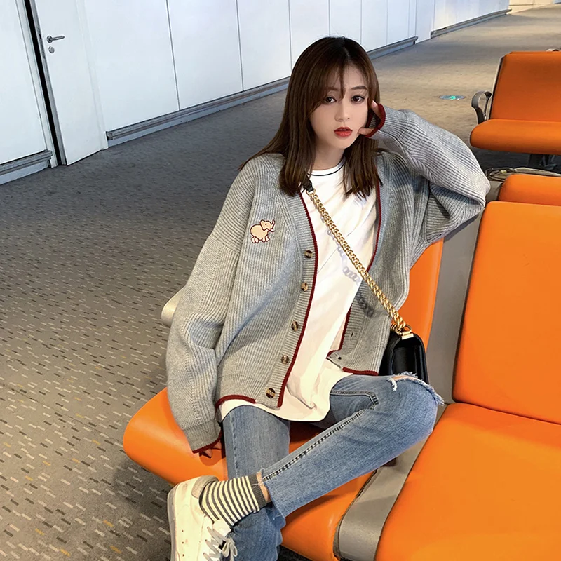MinuoYi 2019 Autumn Winter Women Button Cardigan Sweater Korean Fashion College Embroidery Sweaters Casual Noodles Knitwear MinuoYi 2019 Autumn Winter Women Button Cardigan Sweater Korean Fashion College Embroidery Sweaters Casual Noodles Knitwear