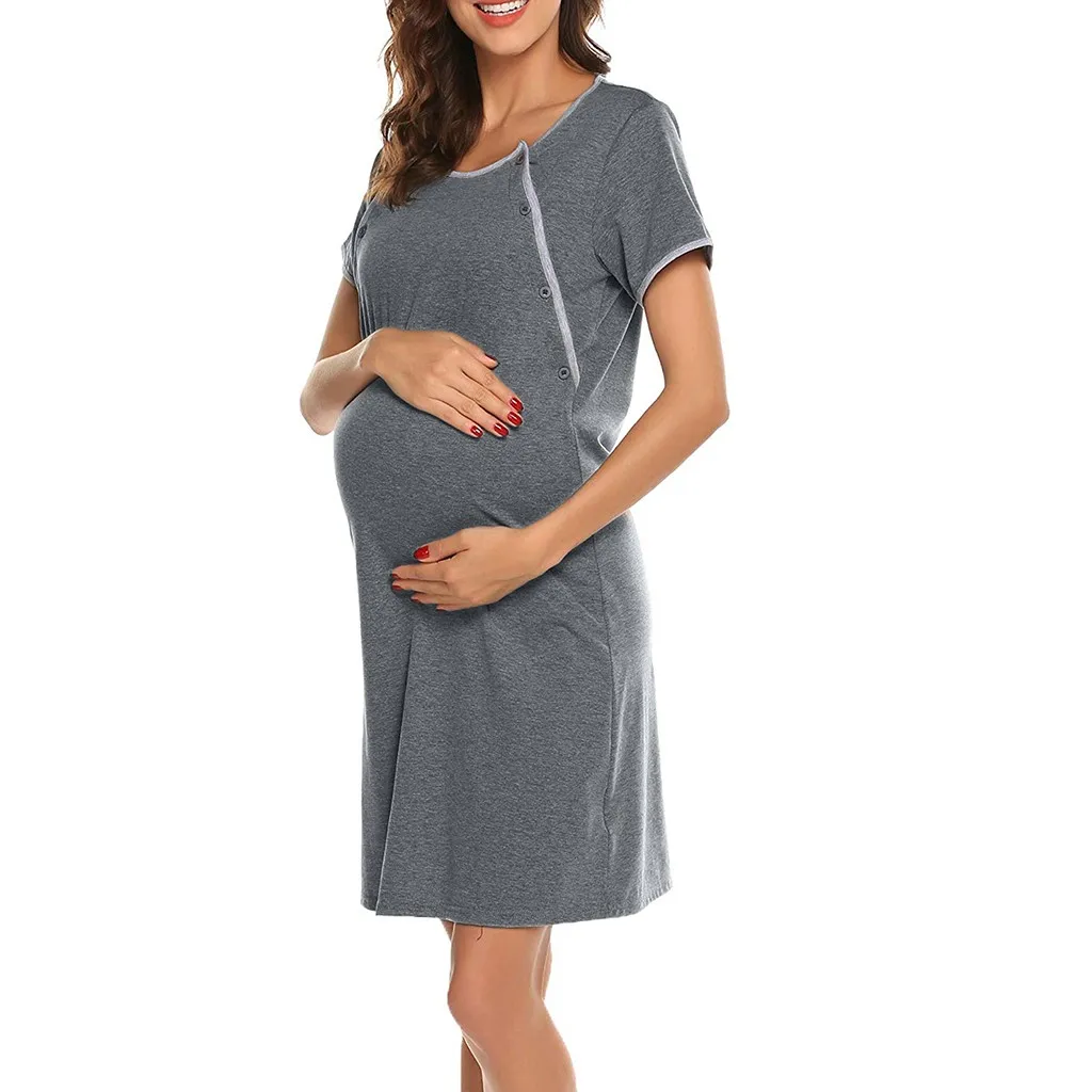 Maternity Short Sleeve Nursing Baby Breastfeeding Nightdress Pregnancy Dress maternity pyjama cotton nightgown for breastfeeding