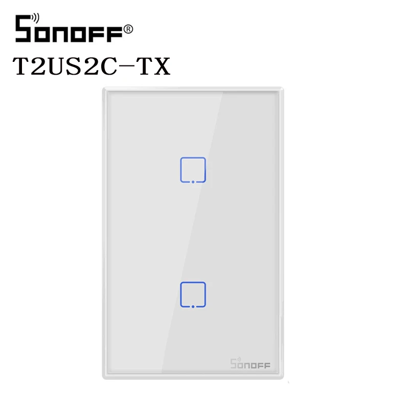 TX T2 US 2C Интеллектуальный выключатель света Sonoff TX T2/T3 нам 1/2/3 интеллектуальный пульт дистанционного управления Управление Wifi светильник с таймером настенный выключатель сенсорный переключатель RF433mhz переключатель работы с Alexa - Комплект: TX T2 US 2C
