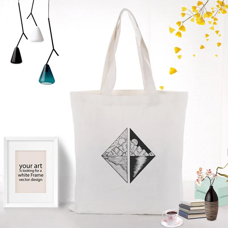 Illustration art Canvas Handbag Shopping Bag Tote Bag Daily Use Text DIY Custom Print Logo Eco Reusable Recycle