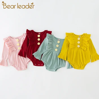 

Bear Leader Baby Autumn Thin Clothes 2020 New Girls Pure Cotton Long Sleeve Romper Solid Ruffles Casual Fashion Rompers for Girl