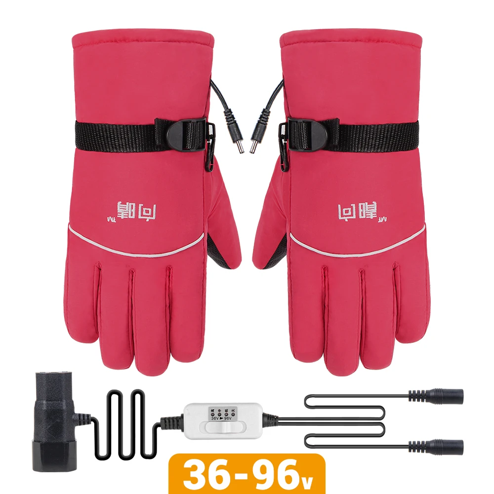Новые мотоциклетные перчатки с подогревом Guantes Moto с сенсорным экраном с питанием от батареи, мотоциклетные гоночные перчатки для верховой езды, зимние водонепроницаемые - Цвет: 882-02 36V-96V RD