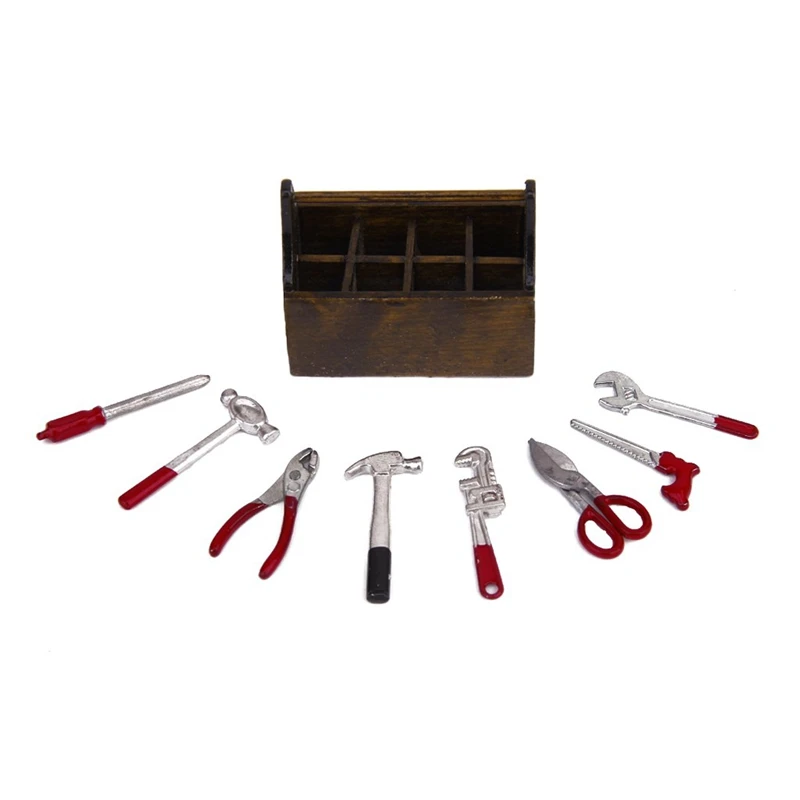 1/12 Dollhouse Miniature Wooden Box with Metal Tool Set | Игрушки и хобби