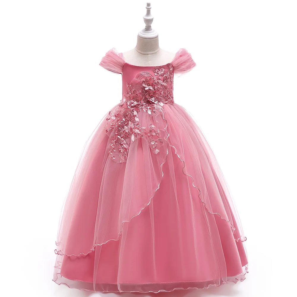 Платье для девочек; Детские вечерние платья принцессы с открытыми плечами; сетчатый Детский костюм на свадьбу; платья для девочек на день рождения и свадьбу