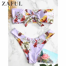 ZAFUL бандо с цветочным узором, комплект бикини, женский купальник со средней талией, сексуальный бандо, купальник без бретелек, 4 цвета, купальный костюм Biquni