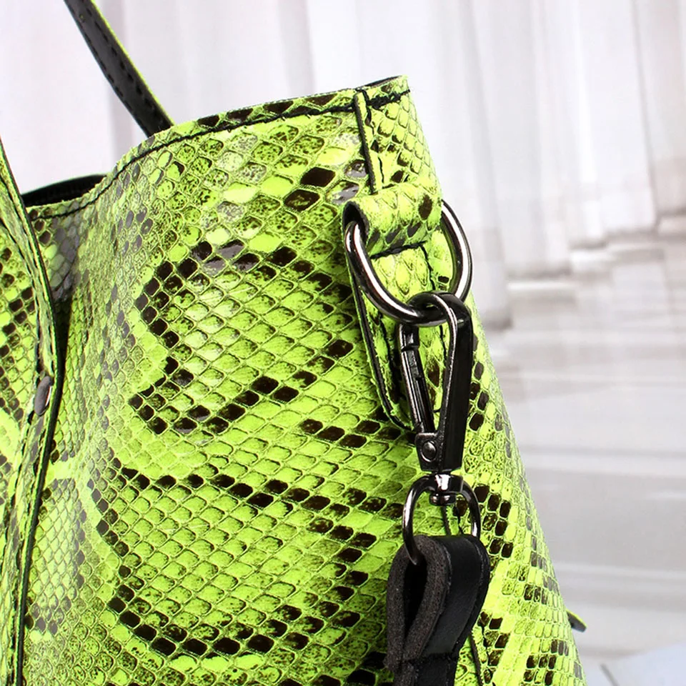 Женская сумка неоновая зеленая змея с принтом большие сумки большой емкости модные сумки дизайнерские женские роскошные элегантные сумки