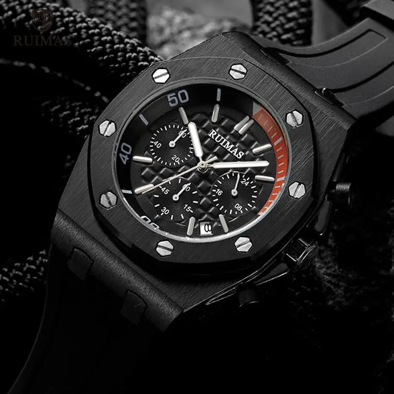  RUIMAS Chronograph Men Sport Watch Fashion Silicone Army Military Watches Relogio Masculino Quartz 