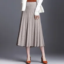 NIGRITY женские юбки с эластичными лентами на осень и зиму, теплая трикотажная прямая юбка в рубчик средней длины, черная юбка