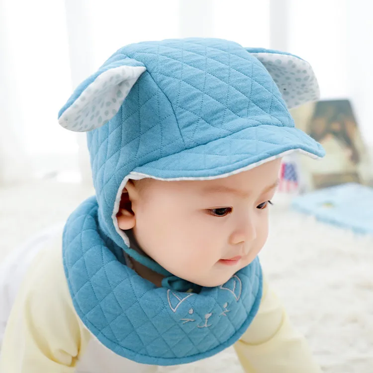 Теплая шапка кролика, детская зимняя шапка с ушками, шапка-ушанка для маленьких мальчиков и девочек, детский чепчик шапка для новорожденного - Цвет: hat blue