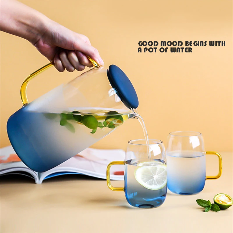 

HOT Gradient Color Marble Cold Water Glass Bottle High Temperature Resistant Glass Jar Jug Kettle TI99