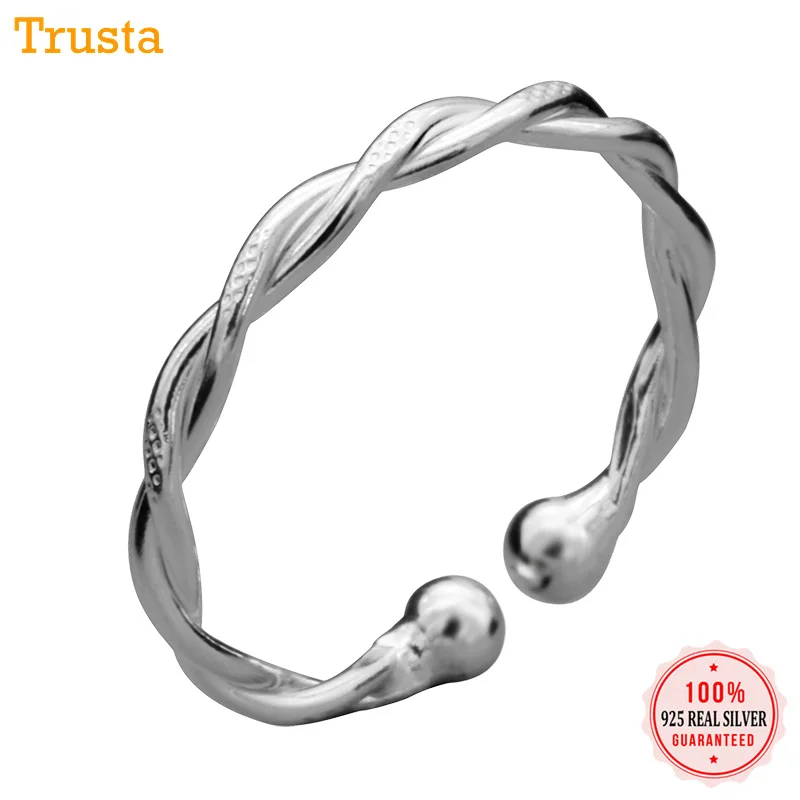 

Trustdavis 100% 925 Solid Real Sterling Silver Twist Beads Cocktail Opening Ring Sizable 5 6 7 Girls Kids Xmas Gift DA338