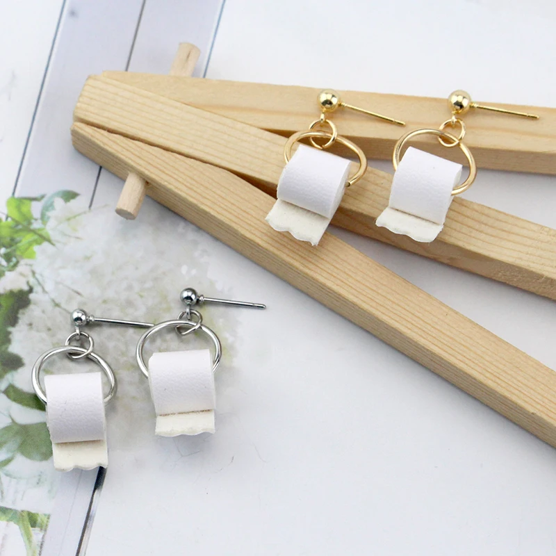 Creative 3D Roll Paper Dangle Earrings Girls Geometric Drop Earrings Women Toilet Paper Towel Studs Funny dangle earrings,drop earrings,geometric earrings