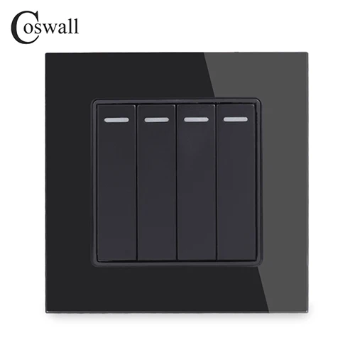 Black COSWALL 4 банды 2 способ Роскошный Кристалл стекло панель светильник Переключатель ВКЛ/ВЫКЛ пройти через настенный выключатель 16A - Цвет: Black