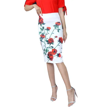 

Pencil Skirt Women Retro Vintage Summer Style Skirts 50s 60s Casual Elegant Bodycon Office Lady Floar Print Knee Length Skirt