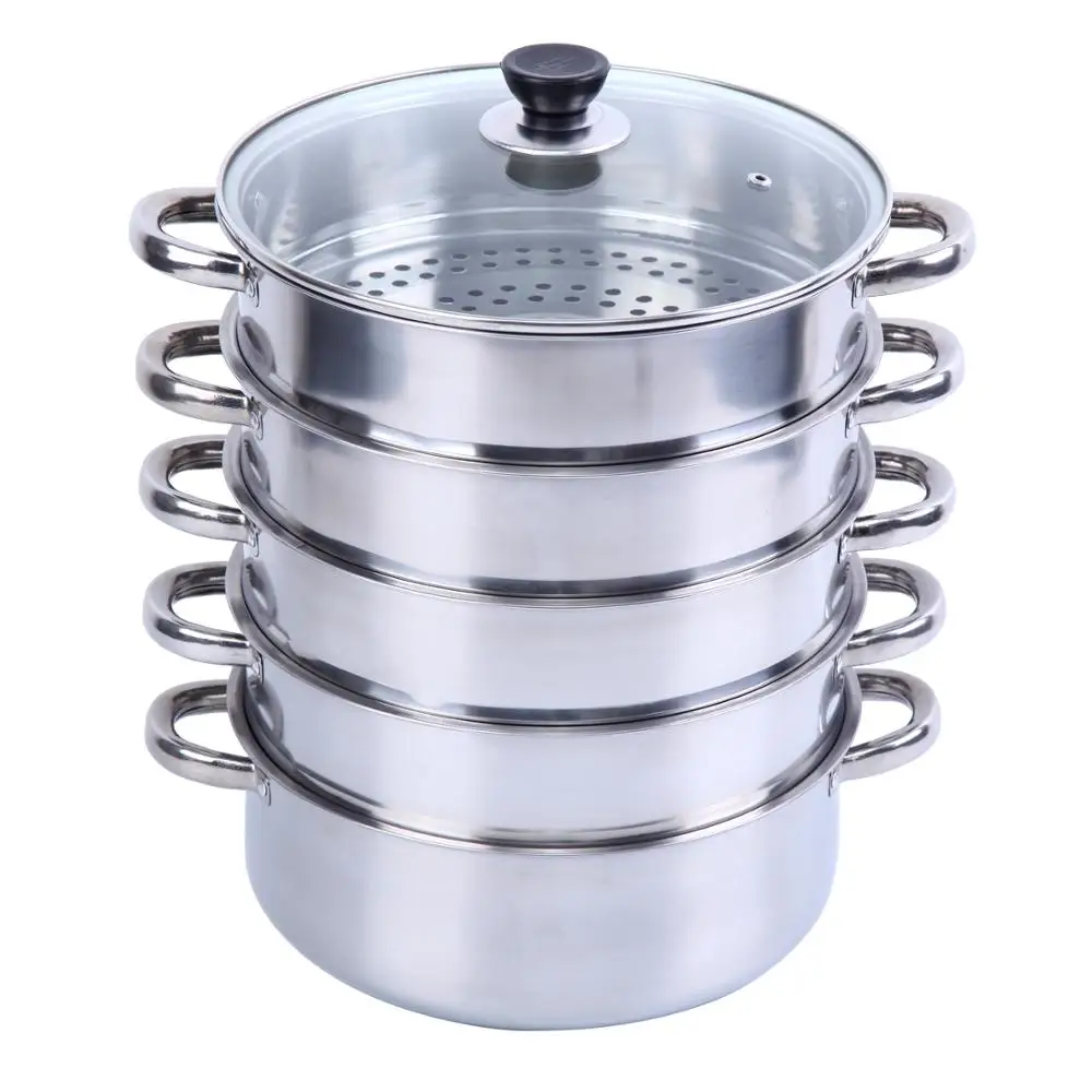5-tier Steamer Cooker Steam Pot Set Stainless Steel Kitchen Cookware 30/32cm US 