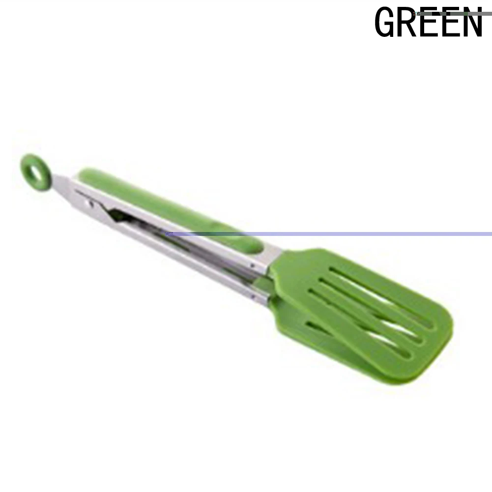 1pcs Colorful BBQ Tongs Silicone Cover Handle Kitchen Tongs Lock Design Barbecue Clip Clamp Stainless Steel Food Tongs