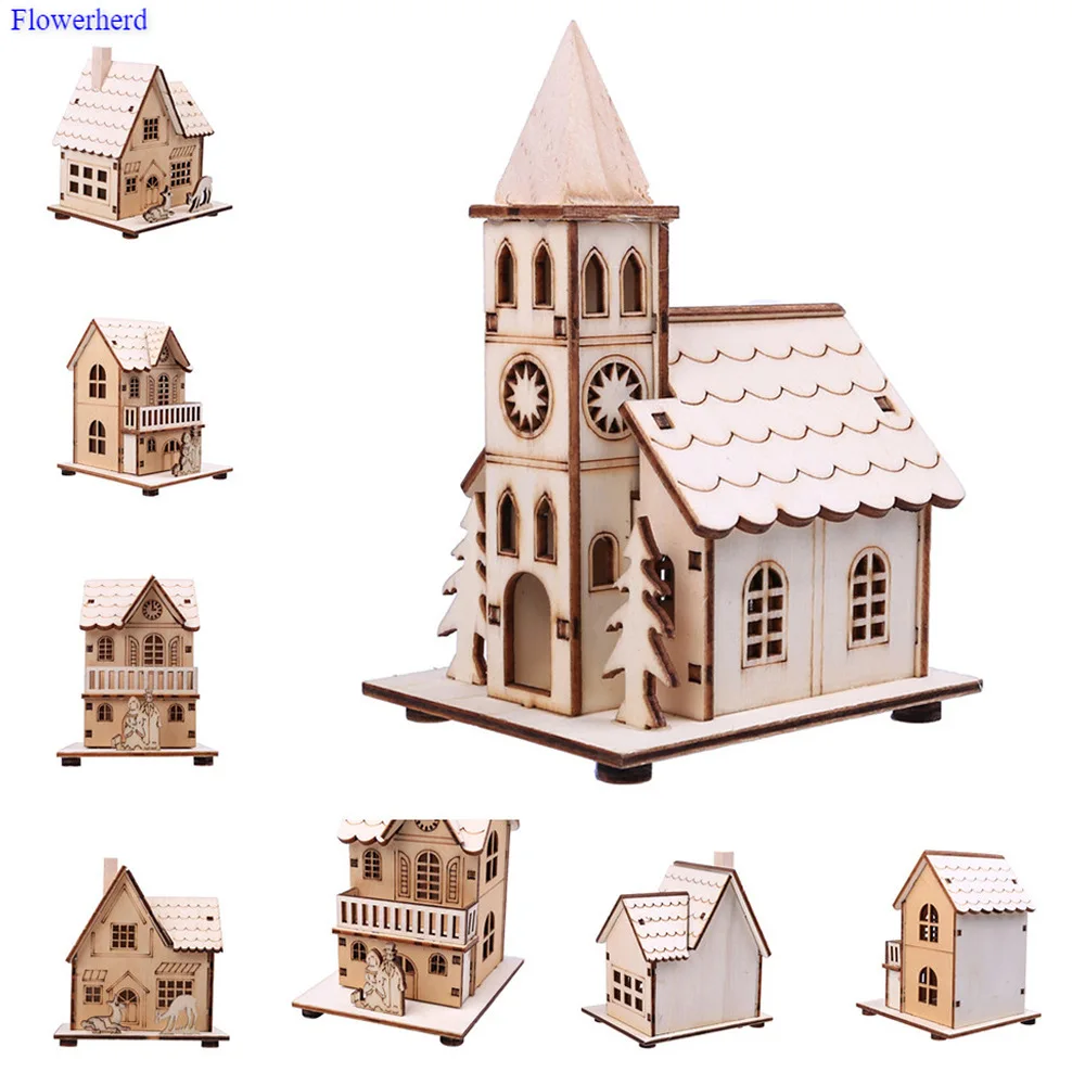 Christmas Wooden Small House Glowing Ornament Lighting Tree Pendant Home Party Decorations | Дом и сад