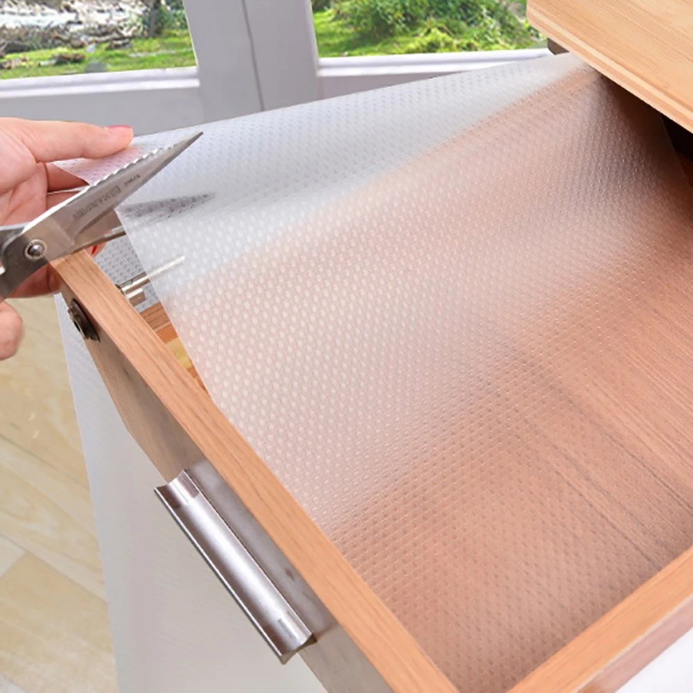 Hot Clear EVA Waterproof Oilproof Shelf Cover Mat Drawer Liner Cabinet Non Slip Table Non Adhesive Kitchen Cupboard Refrigerato
